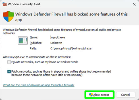 izinkan akses ke xampp di windows defender firewall