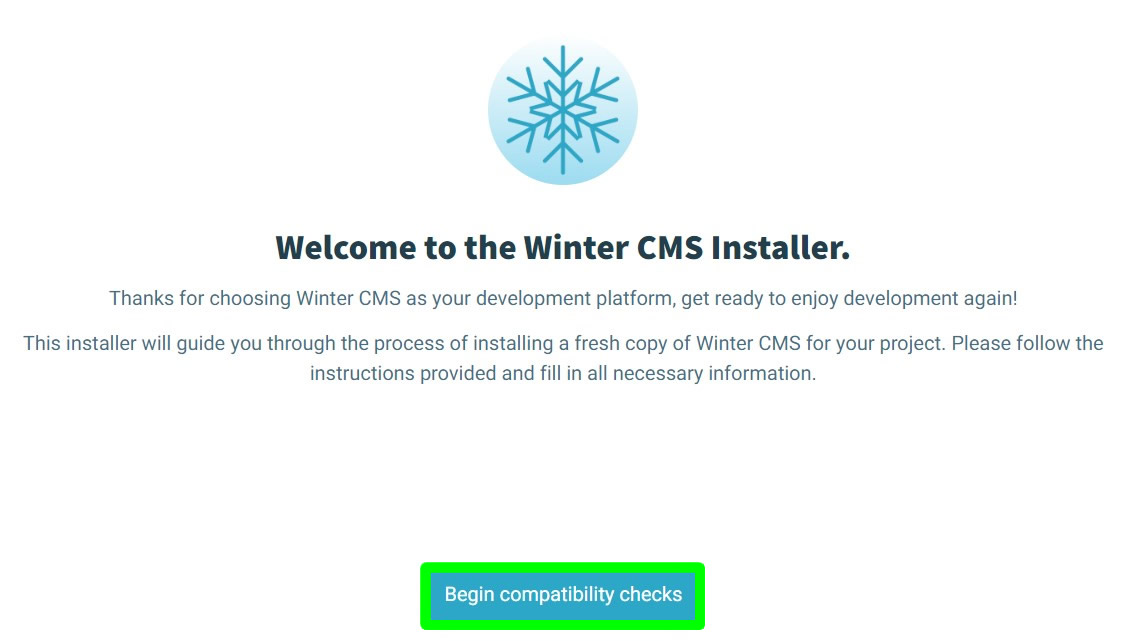 halaman selamat datang instalasi cms musim dingin
