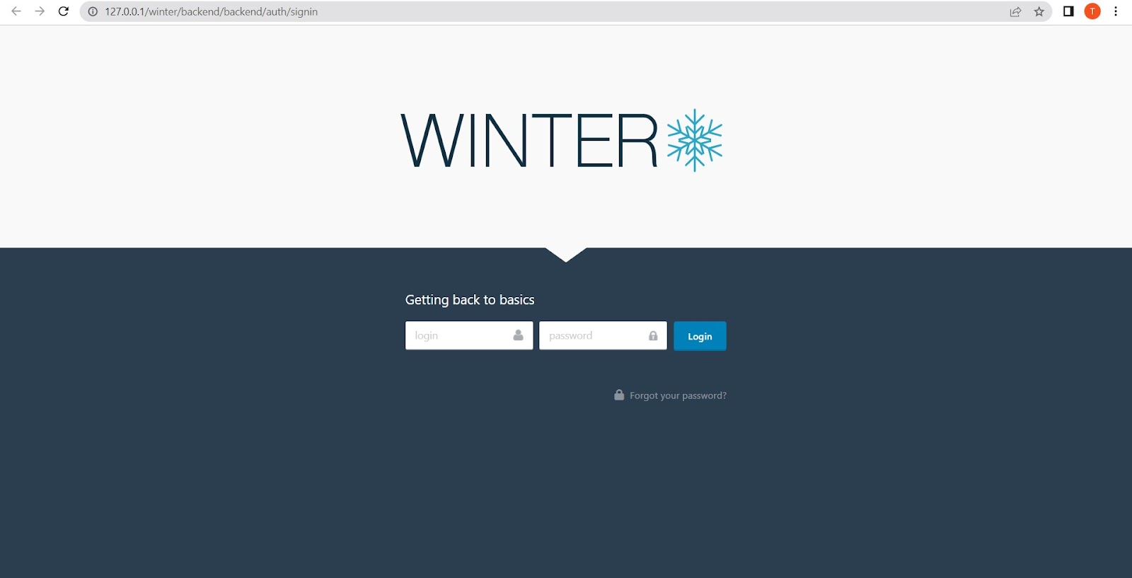 halaman login backend admin situs cms musim dingin