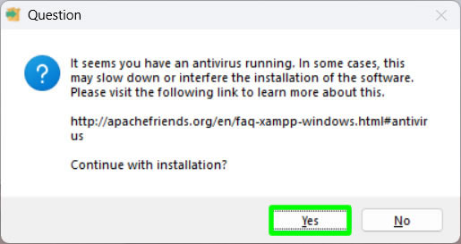 peringatan instalasi xampp tentang antivirus