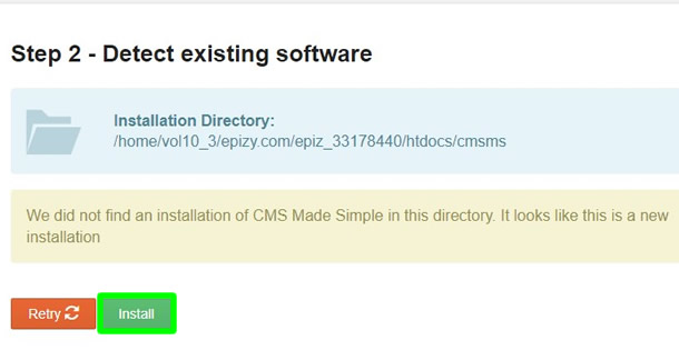 instalasi cmsms mendeteksi perangkat lunak yang ada