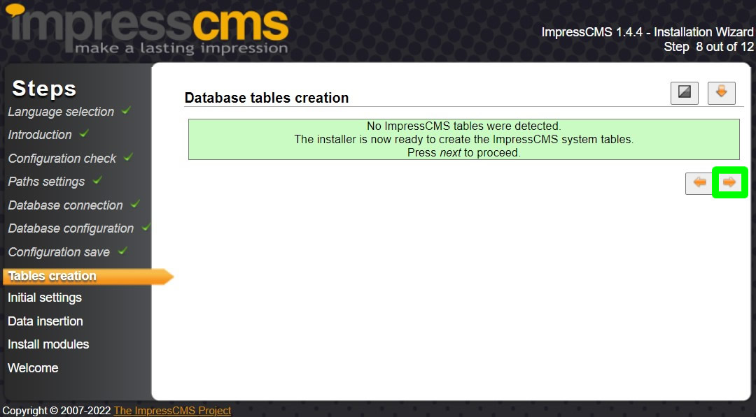 pembuatan tabel database instalasi impressioncms