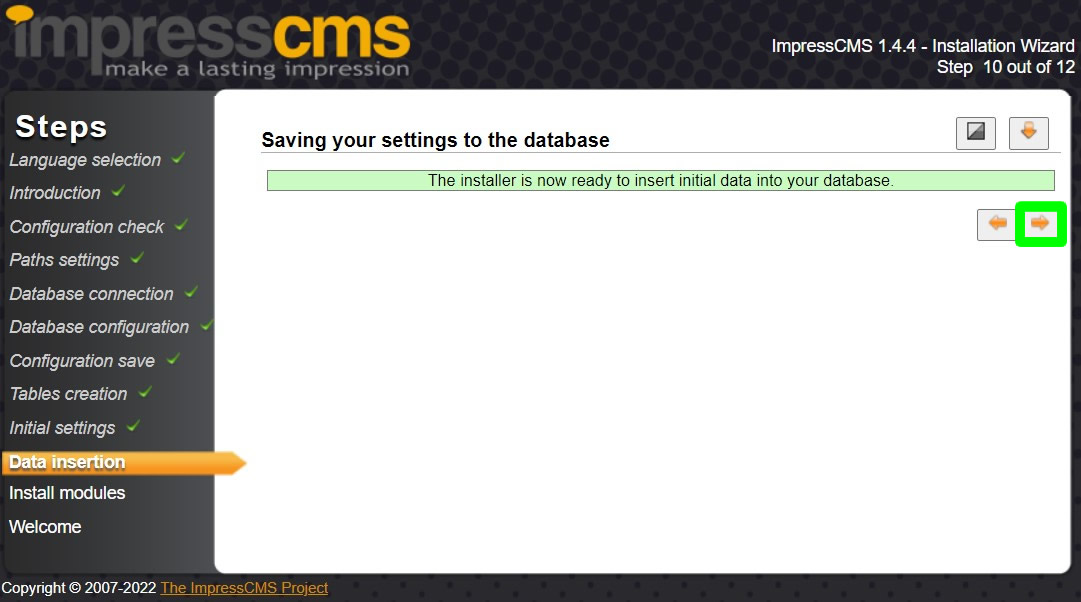 pengaturan penyimpanan instalasi impressioncms ke database