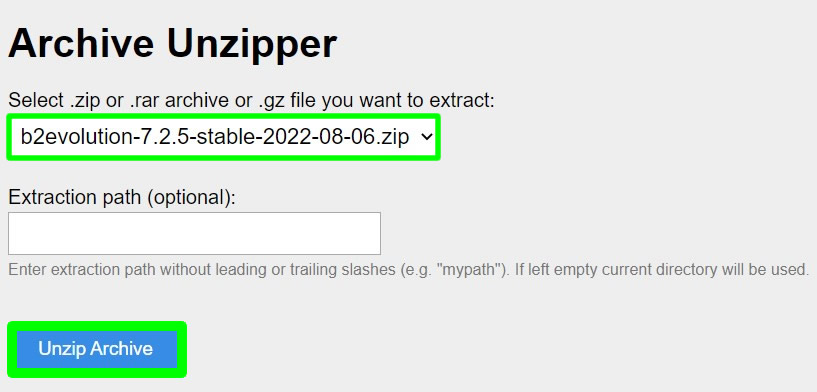 unzip file zip yang diunggah ke direktori public_html menggunakan unzipper