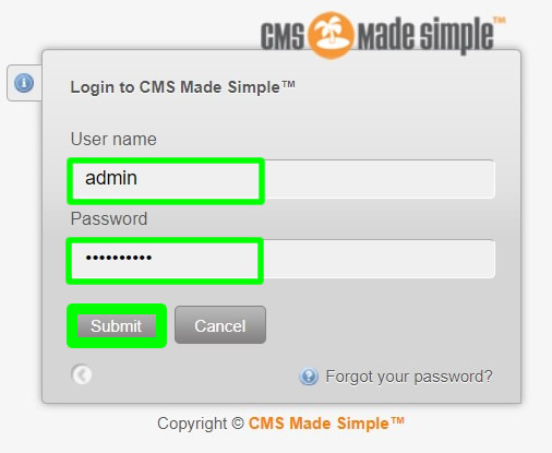 cmsms login admin situs web nama pengguna dan kata sandi