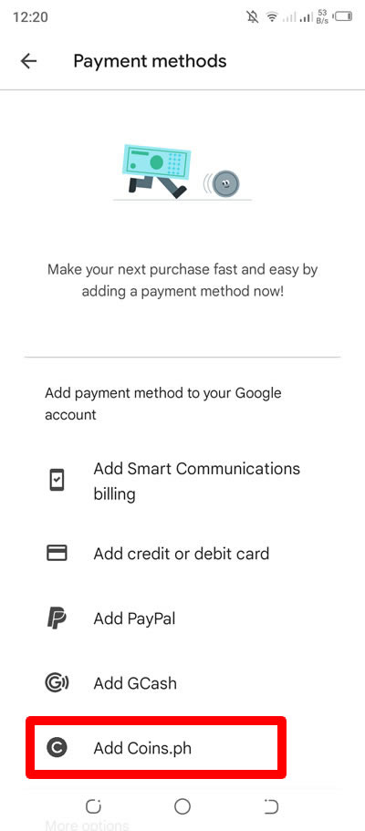pilih koin ph google play sebagai metode pembayaran