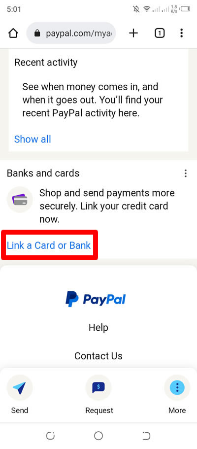 menghubungkan kartu atau bank paypal