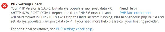 pengaturan php instalasi magento periksa http_raw_post_data peringatan