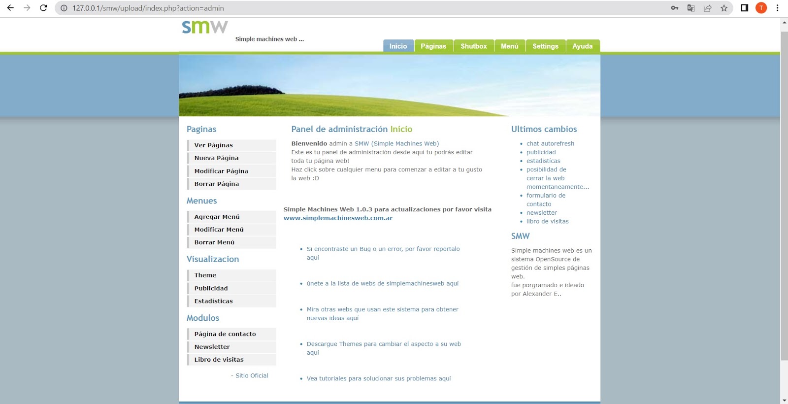 contoh halaman administrasi website smw