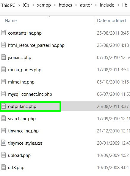 mengedit file output.inc.php untuk memperbaiki peringatan server web atutor