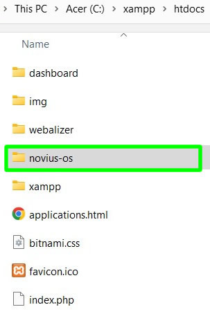 menempelkan folder instalasi novius-os di dalam xampp htdocs