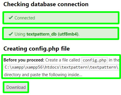 unduh file config.php yang diperlukan untuk instalasi textpattern