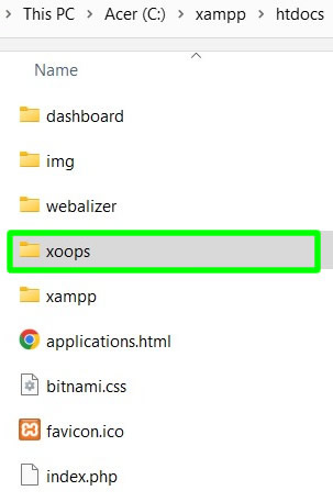 menempelkan folder instalasi xoops di dalam xampp htdocs