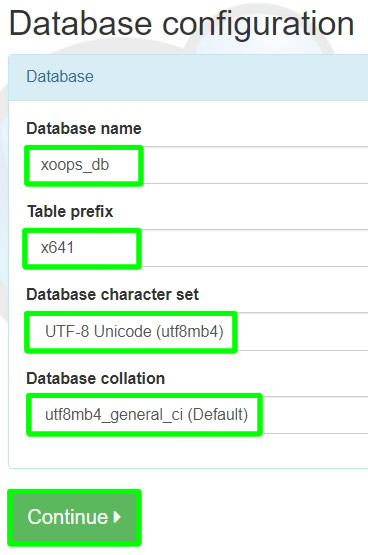 konfigurasi database instalasi xoops
