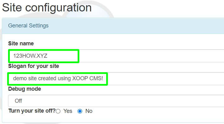 pengaturan umum konfigurasi situs instalasi xoops
