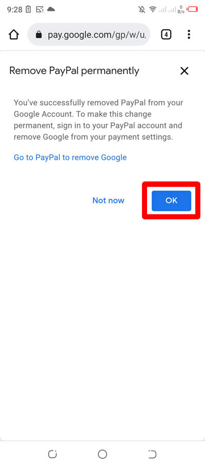 hapus paypal secara permanen di metode pembayaran google play