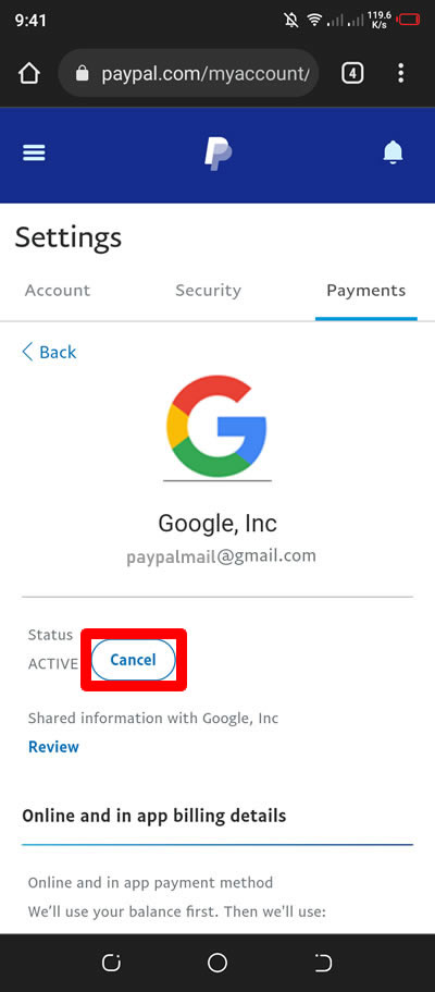 batalkan pembayaran otomatis google inc di paypal
