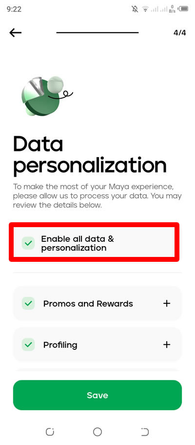 aktifkan semua dalam data dan personalisasi