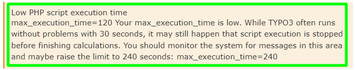kesalahan instalasi typo3 waktu eksekusi skrip php rendah max_execution_time