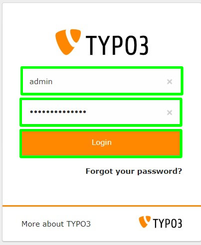 masukkan username dan password admin typo3