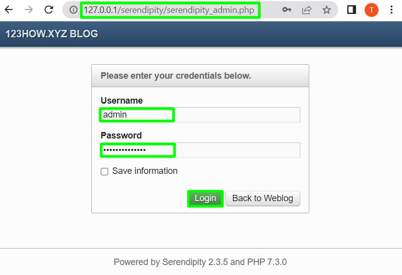 serendipity website login admin username dan password