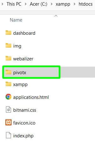 menyalin dan menempelkan folder instalasi pivotx di dalam xampp htdocs