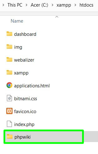 menyalin dan menempelkan folder instalasi phpwiki di dalam xampp htdocs