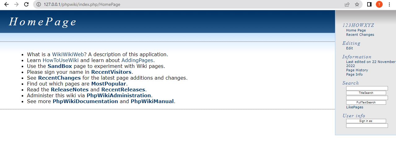 berhasil membuat situs web phpwiki