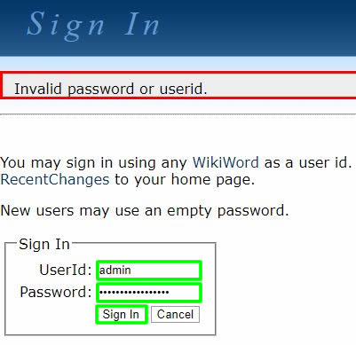 halaman login untuk pengguna admin phpwiki