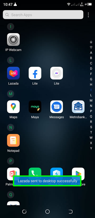 ikon aplikasi berhasil dikirim ke desktop android