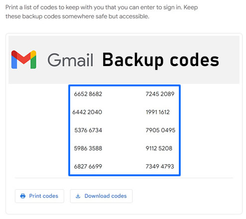 get backup codes for your Gmail account