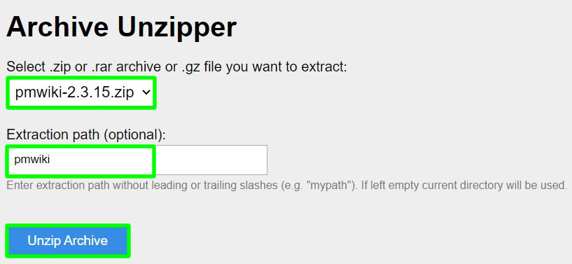 mengekstrak file zip cms menggunakan unzipper.php